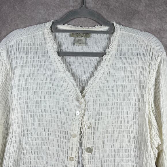 Nomadic Traders Fresco Top Womens XL White Smocked Button Front Boho Festival - Picture 2 of 8
